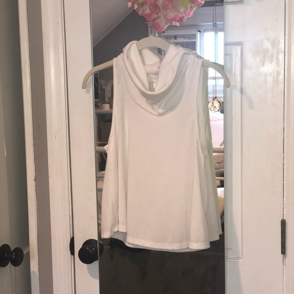 white ribbed mock neck tank